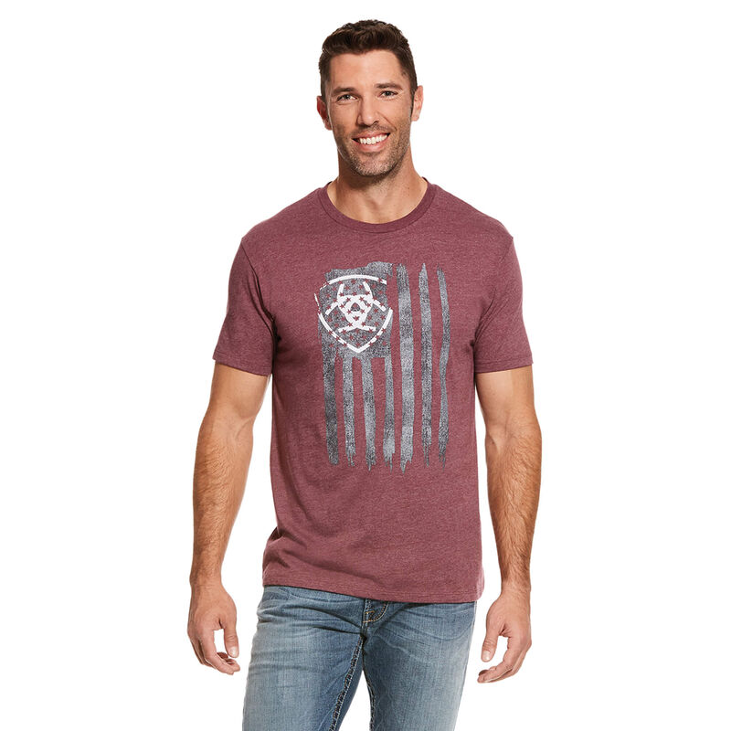 Camisetas Ariat Vertical Flag Burdeos Hombre - Chile 840-CDZRGE